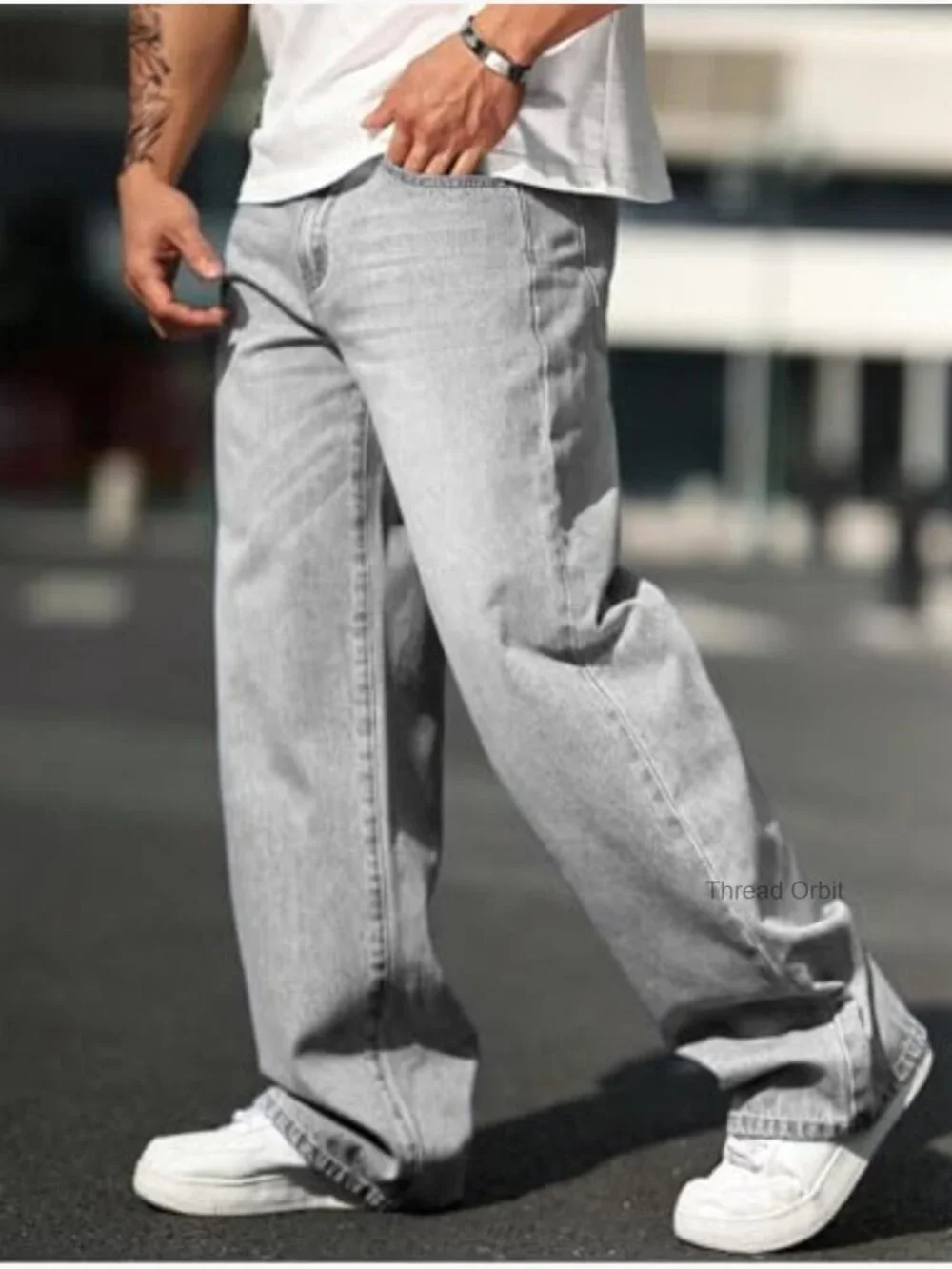 High Waist Baggy Straight Leg Jeans Men Loose Fit Denim Pants